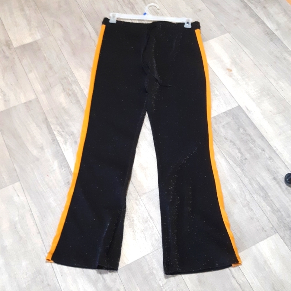 Womens Athletic pants Black Gold Striped Sz Large Stretchy Sporty Loungewear